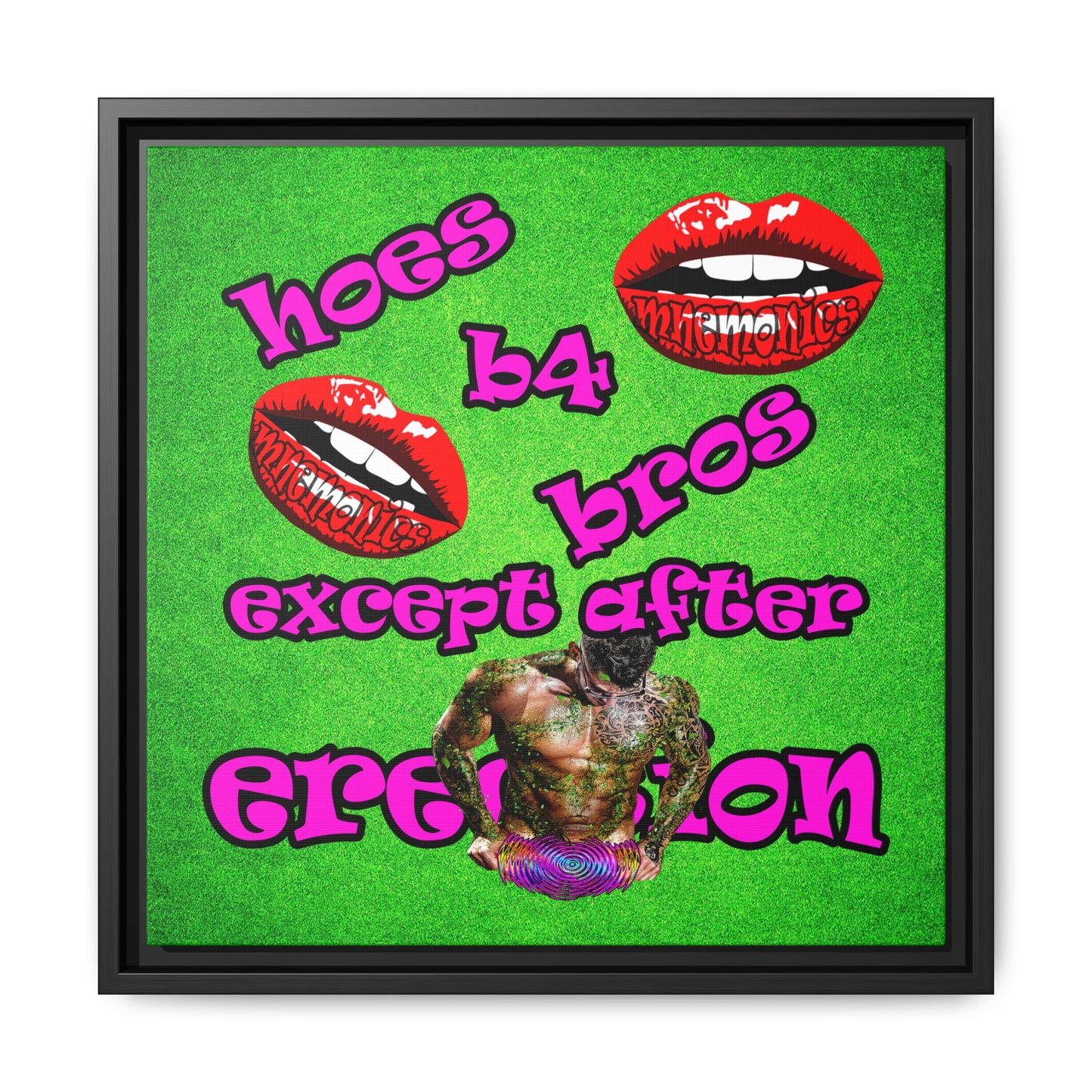 hoes b4 bros - framed canvas art (green turf)