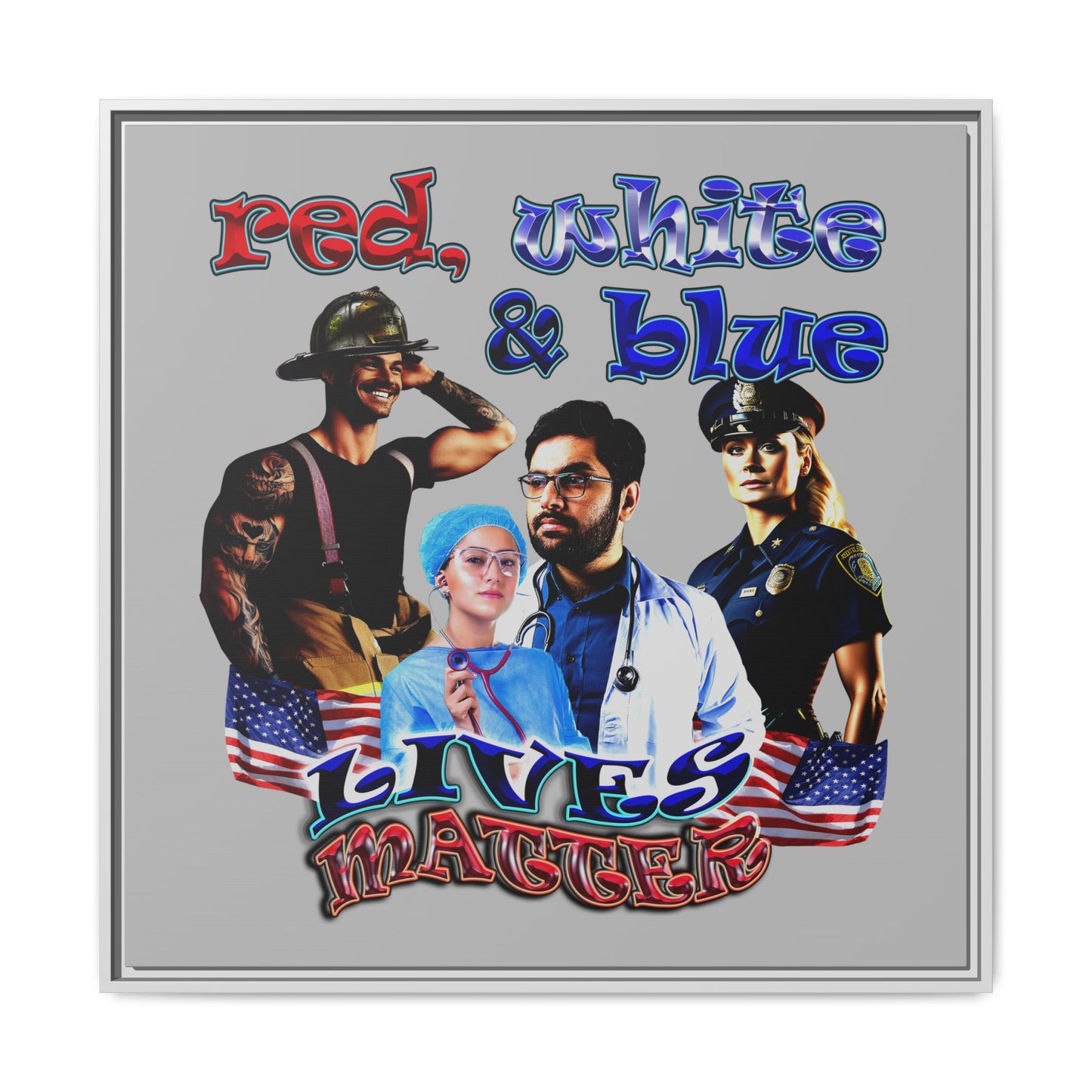 rw&b lives matter - framed canvas art (light grey)