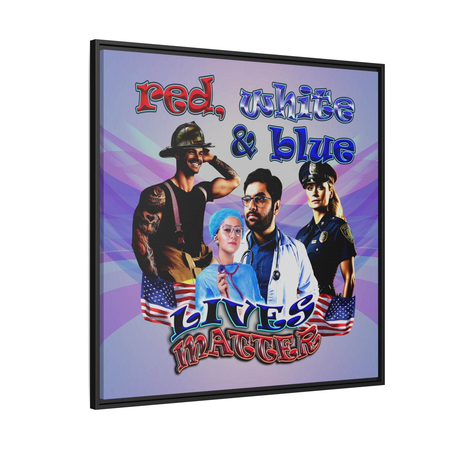 rw&b lives matter - framed canvas art (light blue-pink wave)
