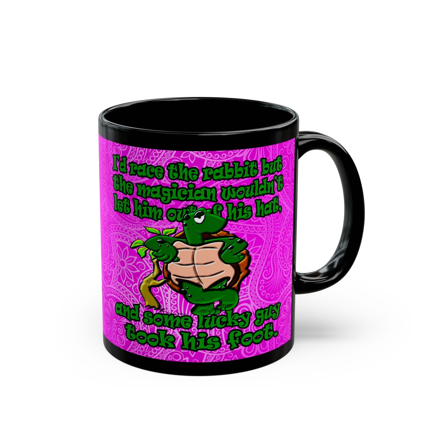 turtle race - Black Mug (pink swirl)