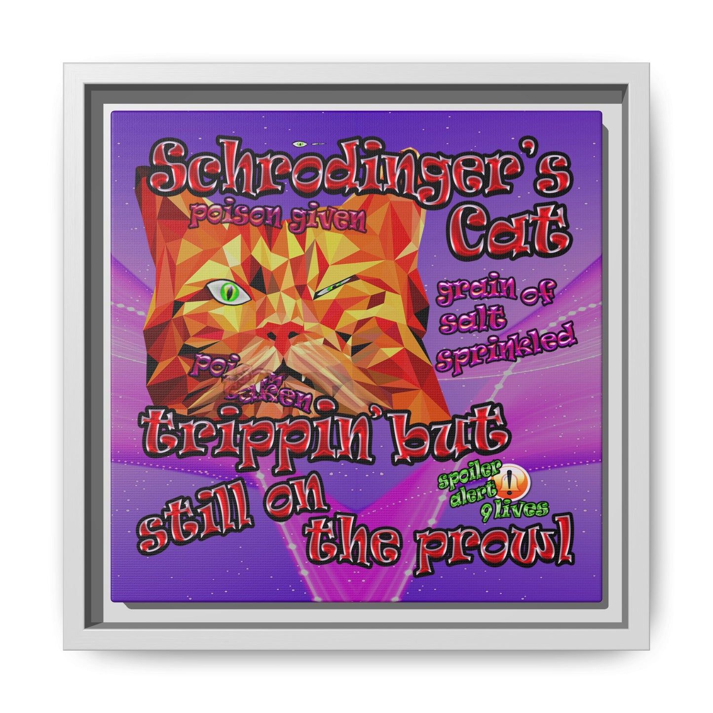 schrodinger's cat - framed canvas art (purple-pink wave)