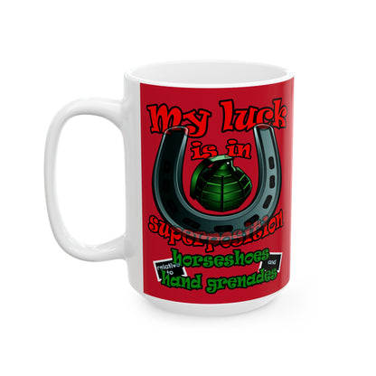 my luck - White Mug (dark red)