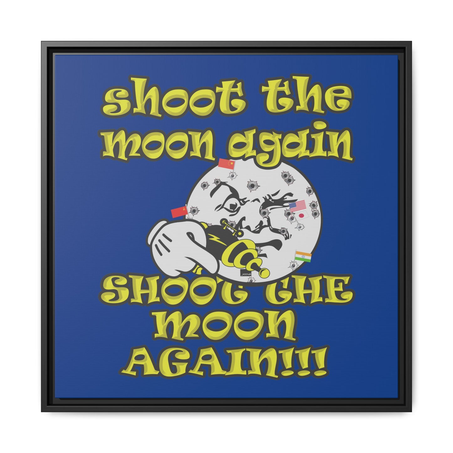 shoot the moon again - framed canvas art (dark blue)