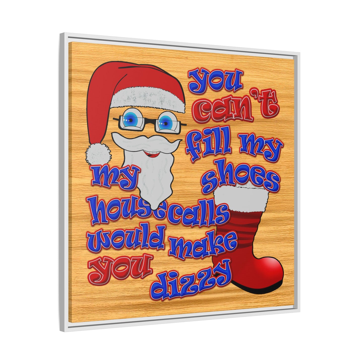 santa's shoes - framed canvas art (butterscotch wood finish)