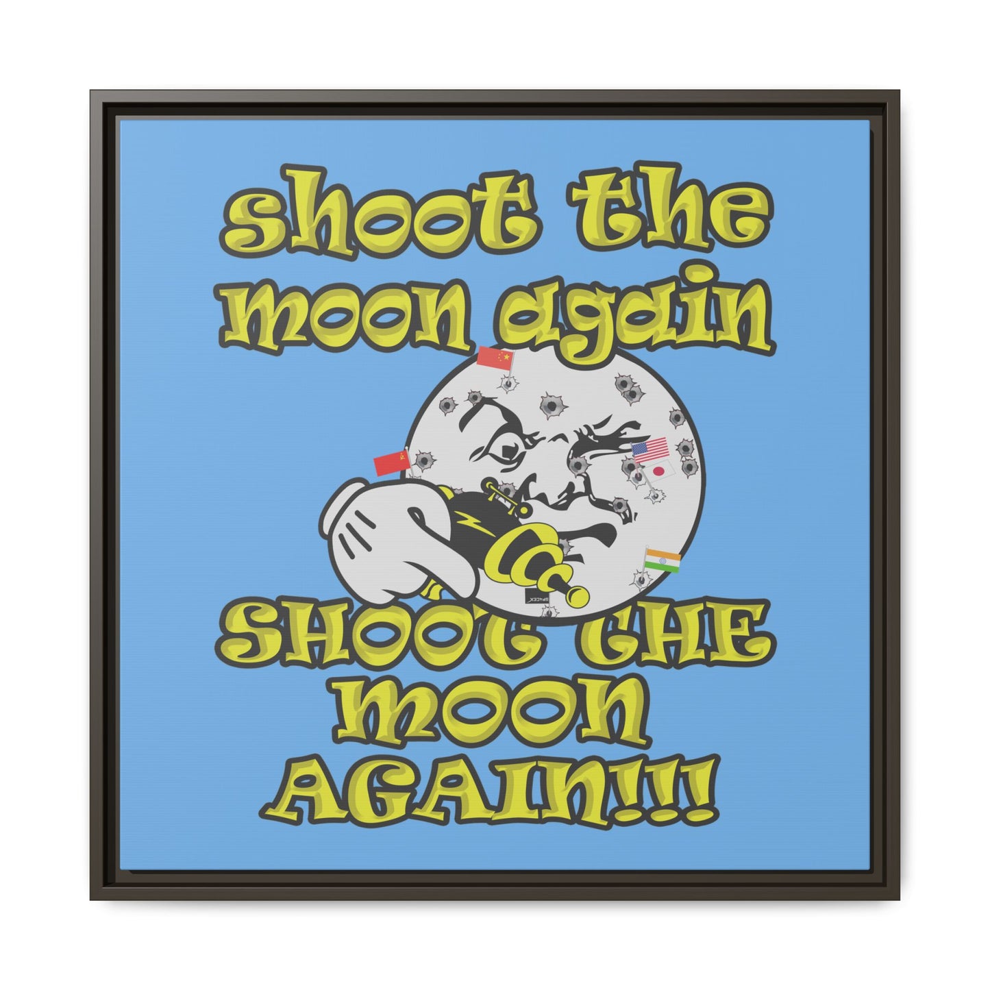 shoot the moon again - framed canvas art (light blue)