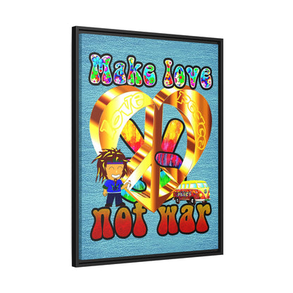 love peace - framed canvas art (faded blue)