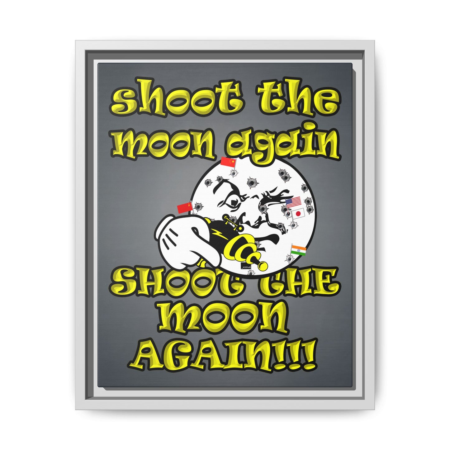shoot the moon again - framed canvas art (grey-light grey)