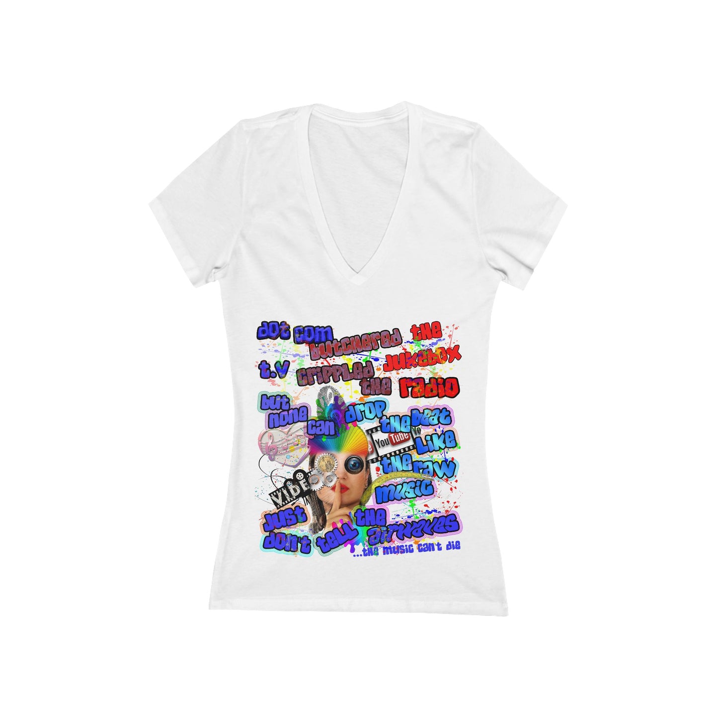 drop the beat - Women's Jersey Short Sleeve Deep V-Neck Tee