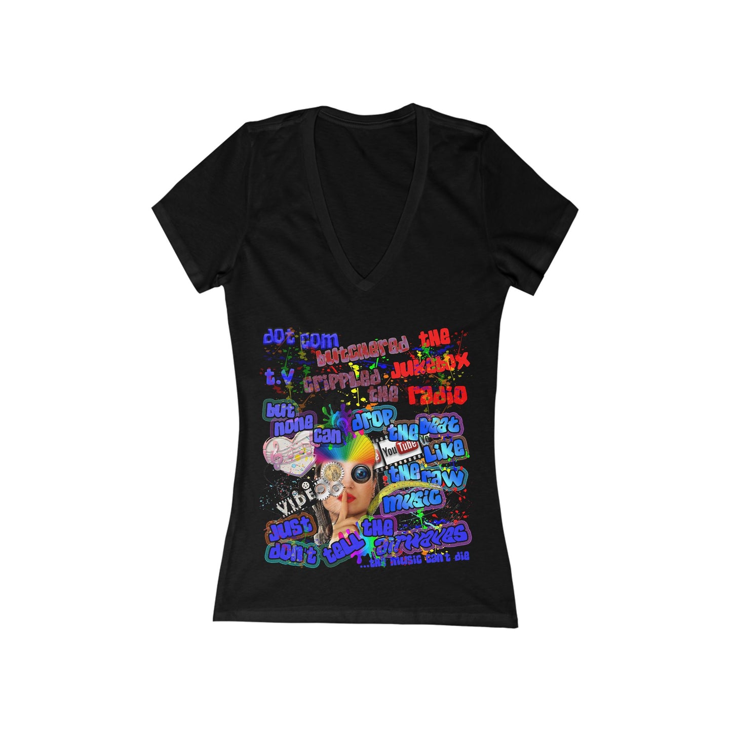 drop the beat - Women's Jersey Short Sleeve Deep V-Neck Tee