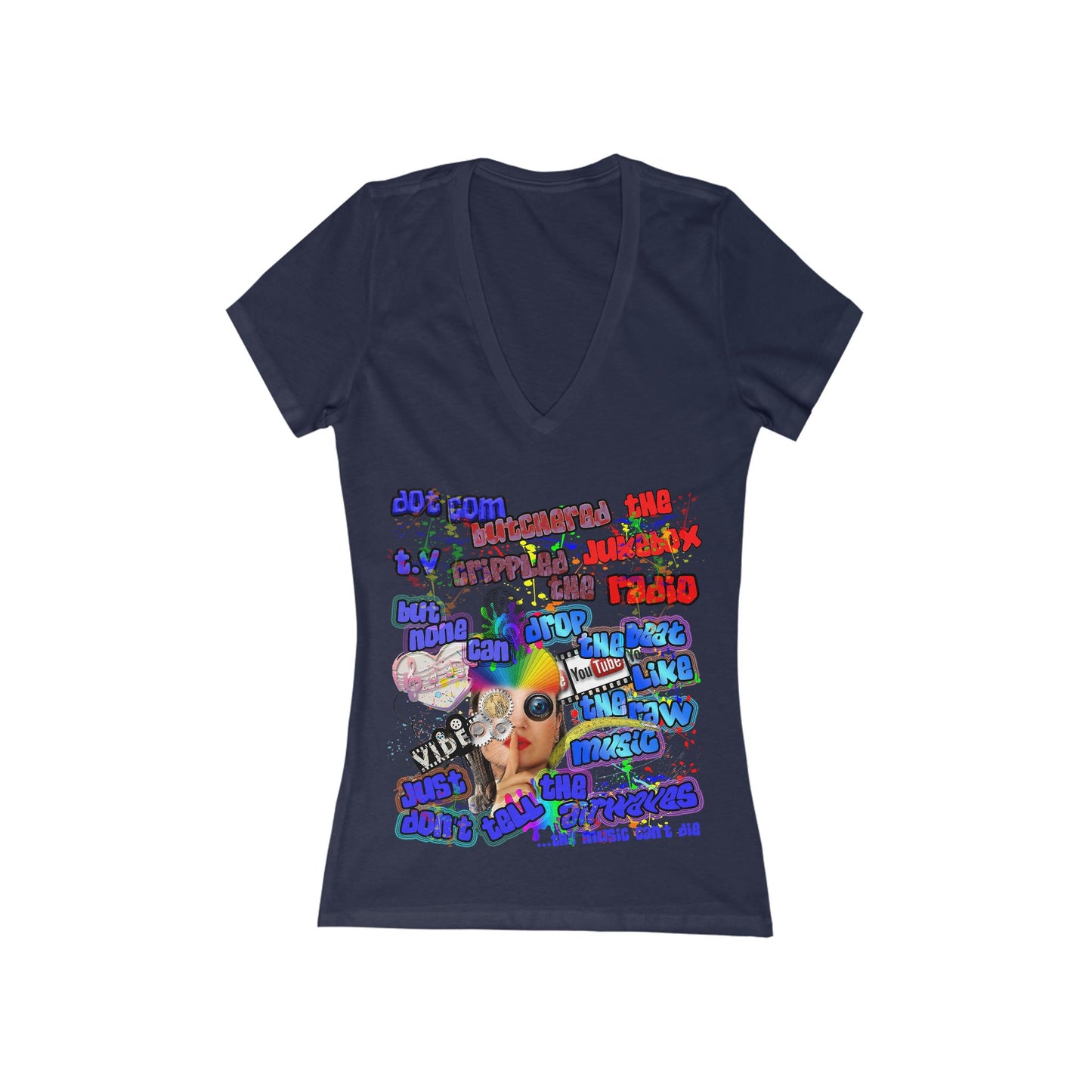drop the beat - Women's Jersey Short Sleeve Deep V-Neck Tee