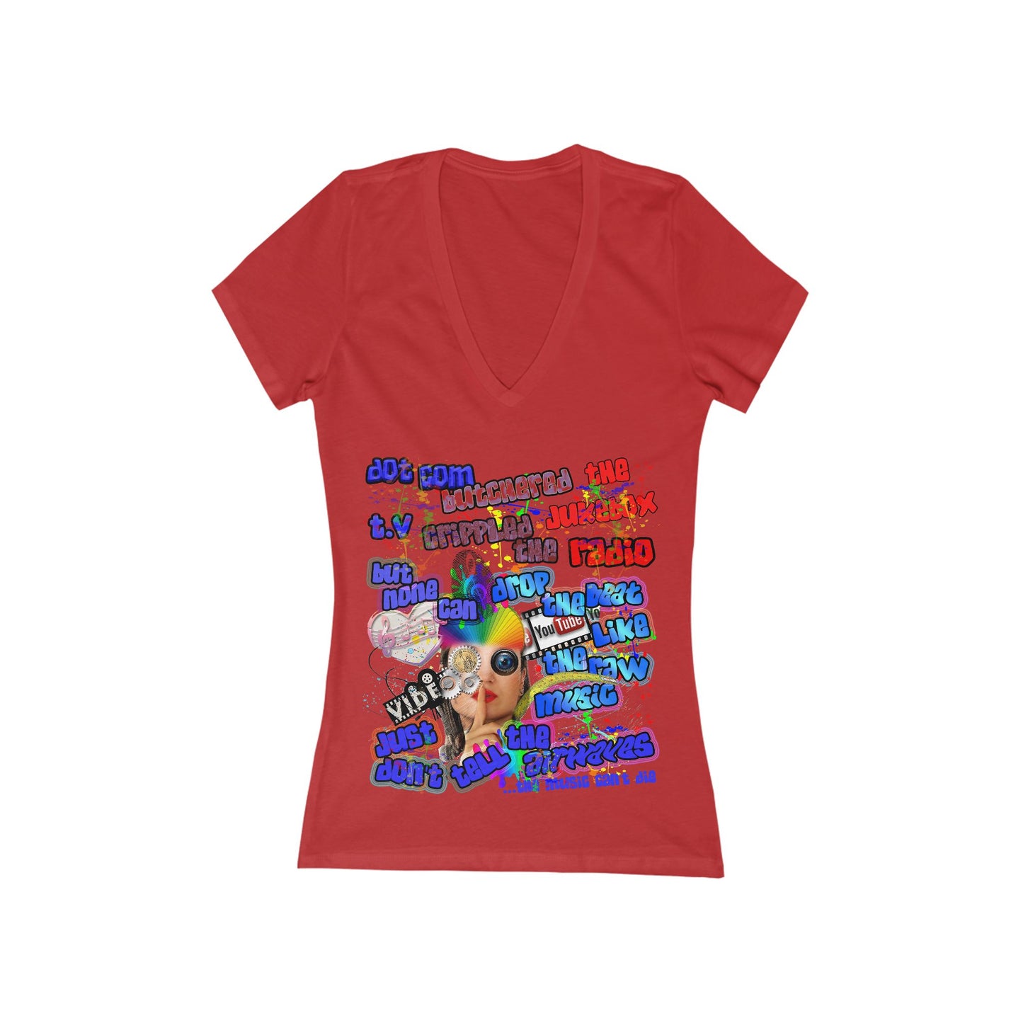drop the beat - Women's Jersey Short Sleeve Deep V-Neck Tee