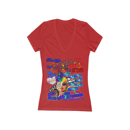 drop the beat - Women's Jersey Short Sleeve Deep V-Neck Tee