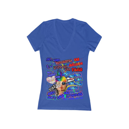 drop the beat - Women's Jersey Short Sleeve Deep V-Neck Tee