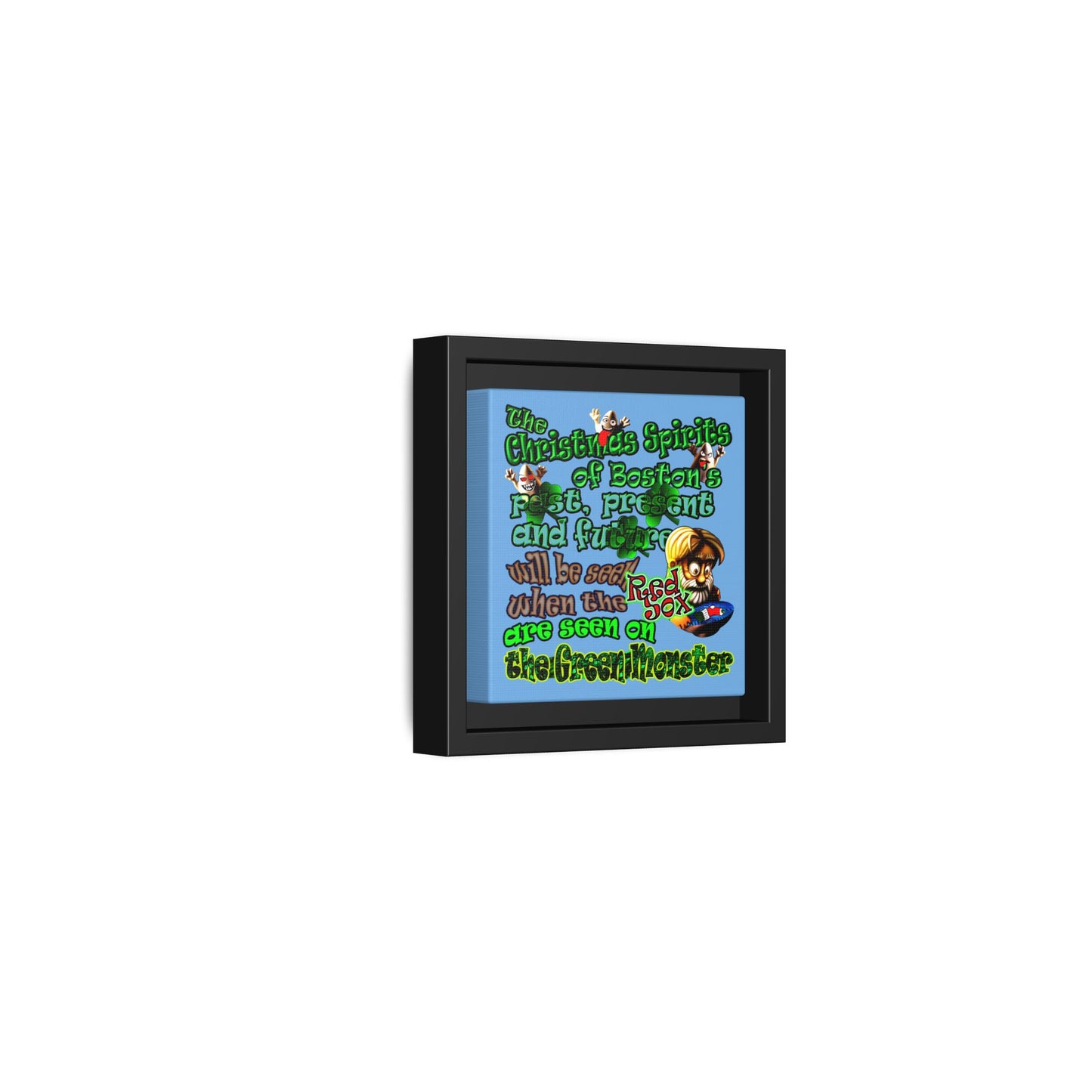 christmas spirits of boston - framed canvas art (light blue)