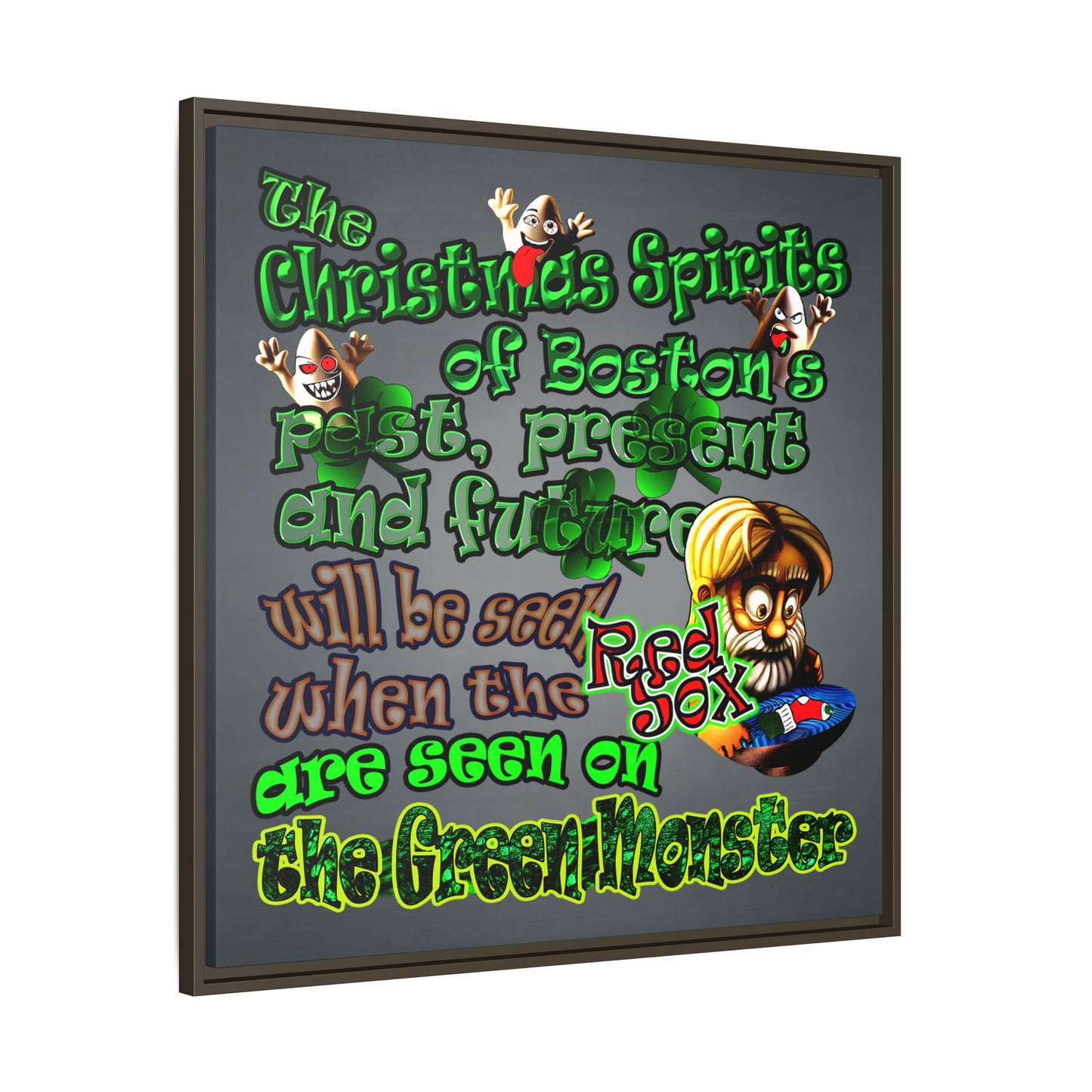 christmas spirits of boston - framed canvas art (grey-light grey)