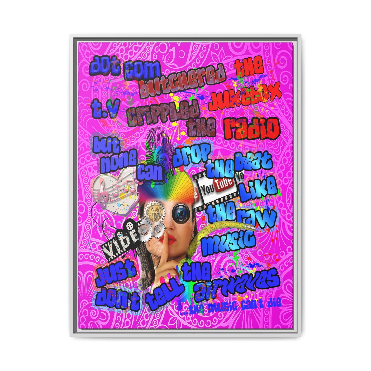 drop the beat - framed canvas art (pink swirl)