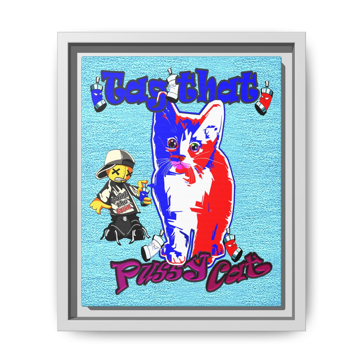 tag that - framed canvas art (faded blue)