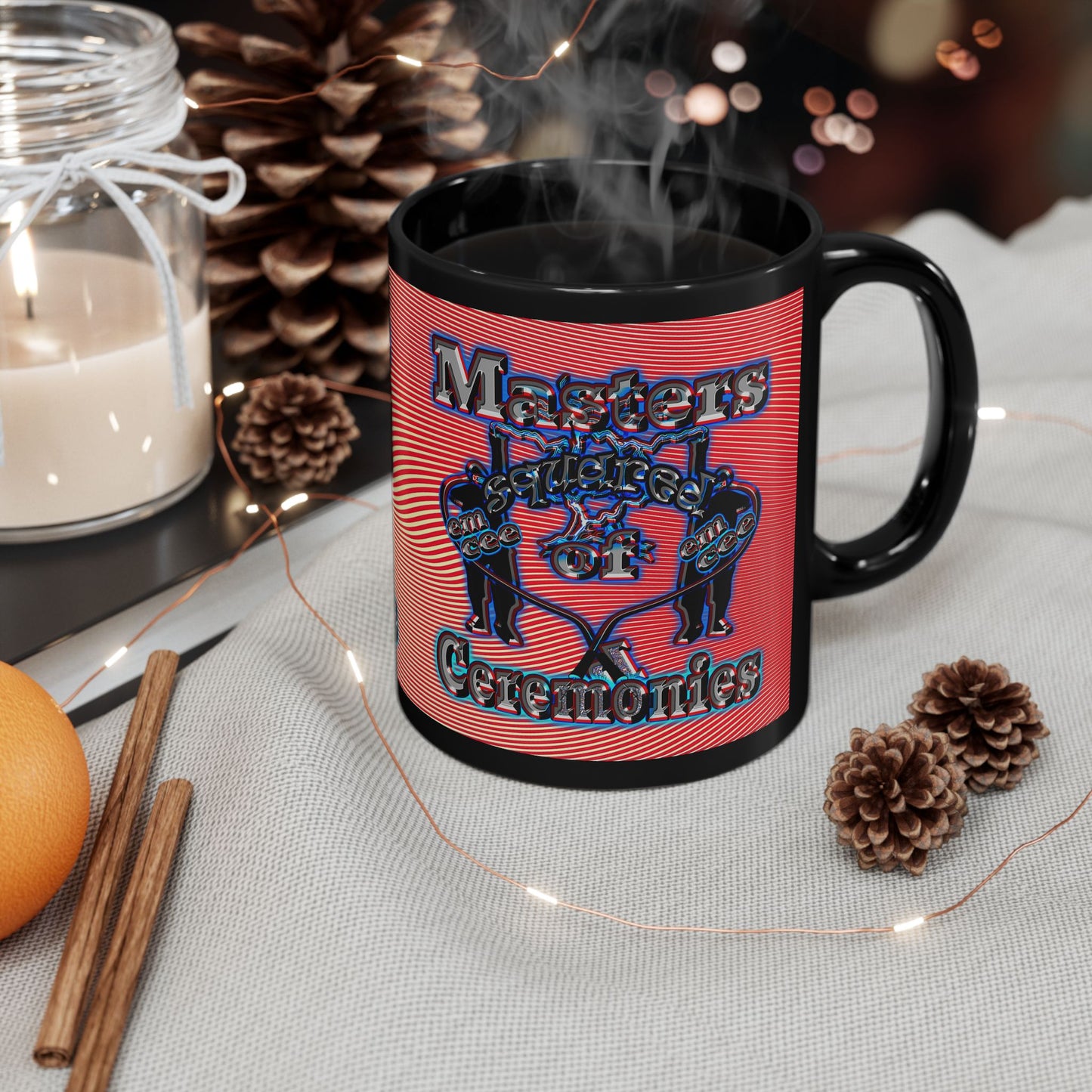 em cee squared - Black Mug (yellow-orange wave)