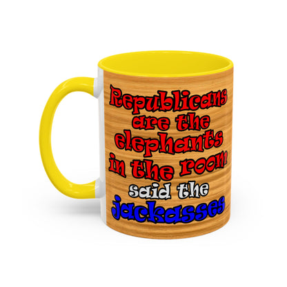 donkeys and elephants - Accent Mug (butterscotch wood finish)