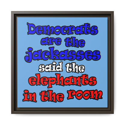 donkeys and elephants - framed canvas art (light blue)