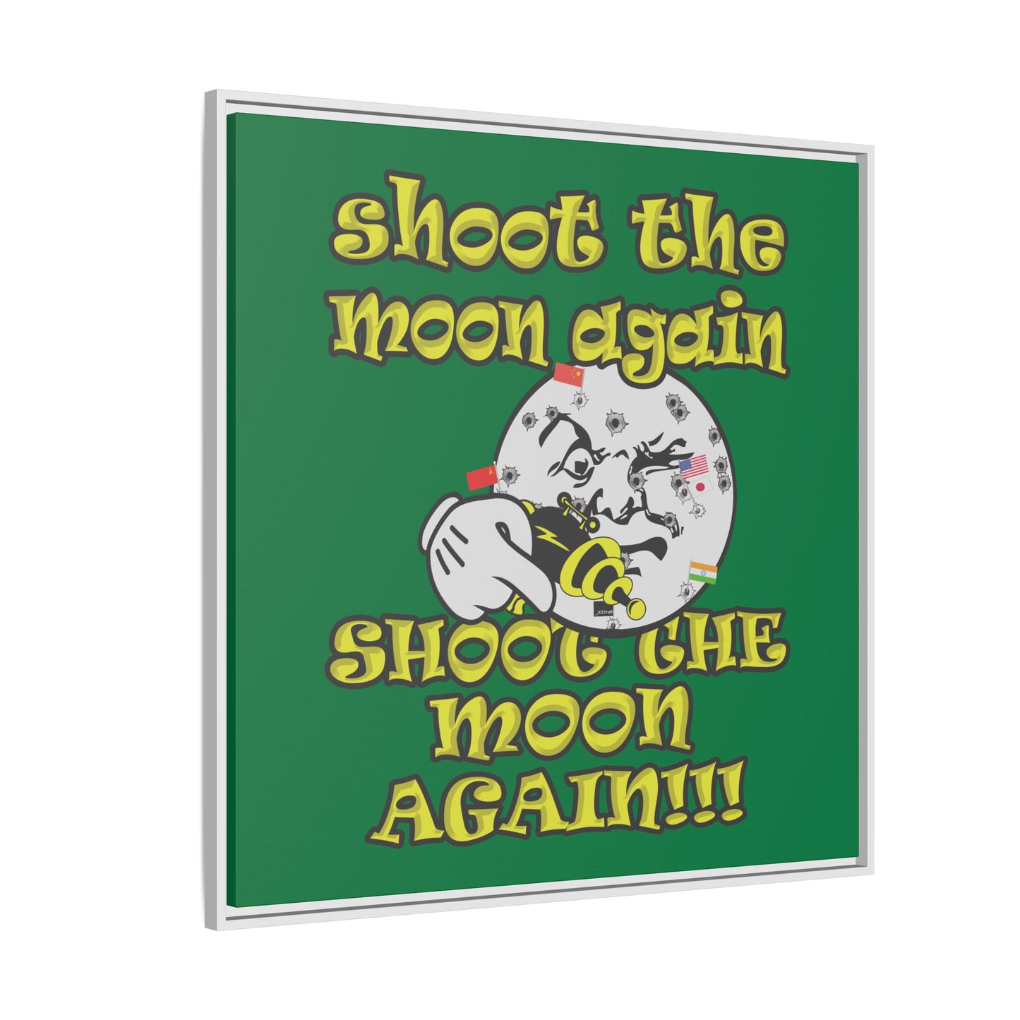 shoot the moon again - framed canvas art (dark green)