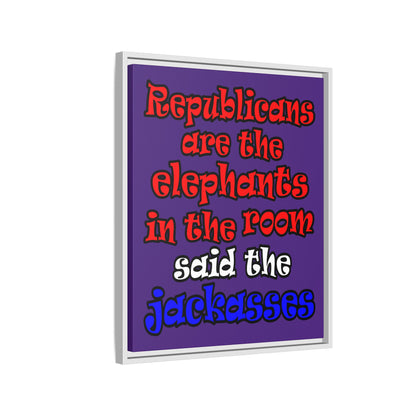 donkeys and elephants - framed canvas art (purple)
