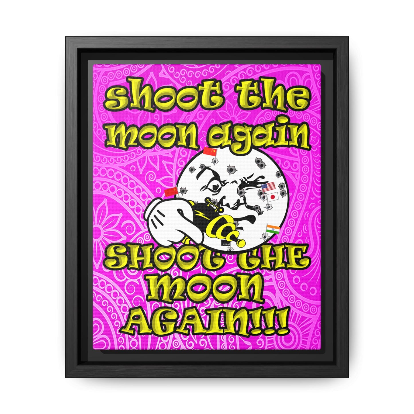 shoot the moon again - framed canvas art (pink swirl)