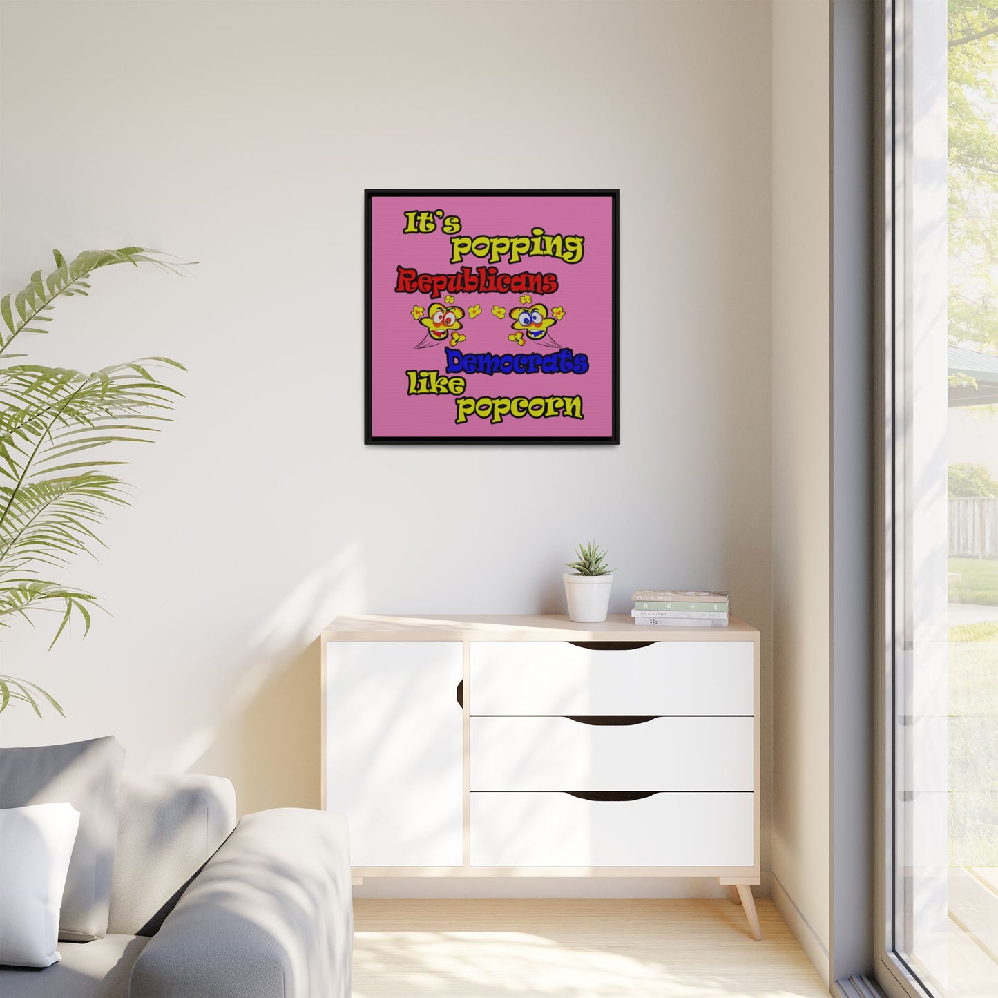 popping like popcorn - framed canvas art (light pink)