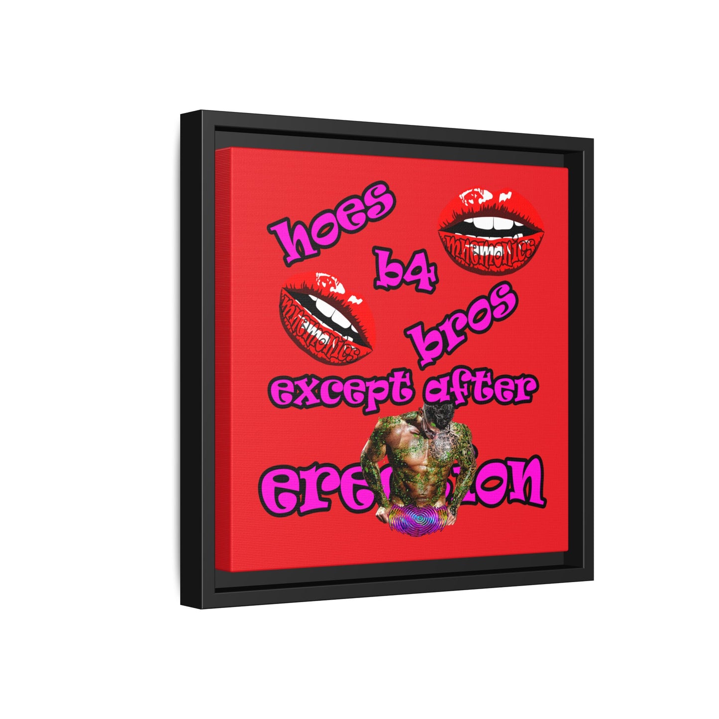 hoes b4 bros - framed canvas art (red)