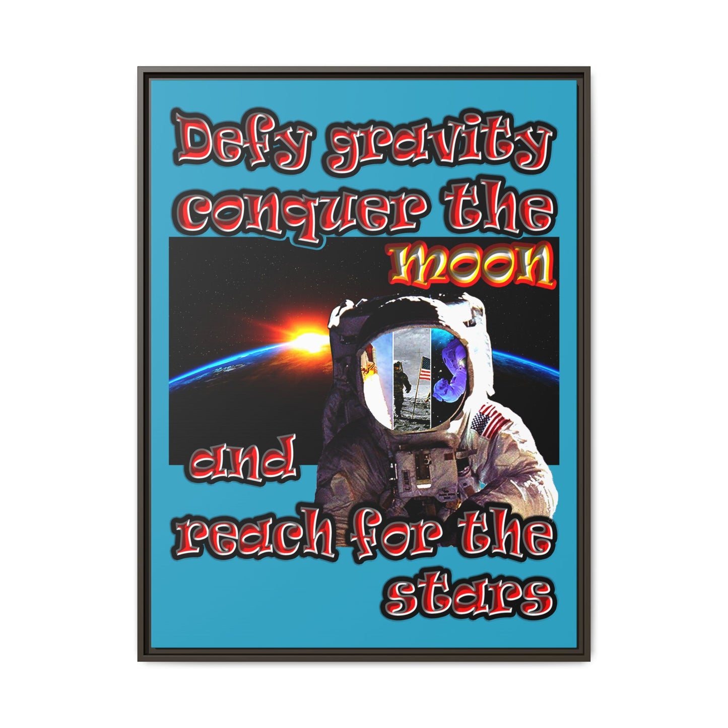 defy conquer reach - framed canvas art (turquoise)