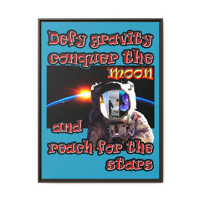 defy conquer reach - framed canvas art (turquoise)