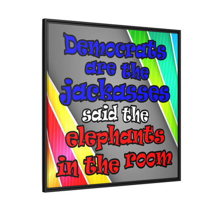 donkeys and elephants - framed canvas art (rainbow split)