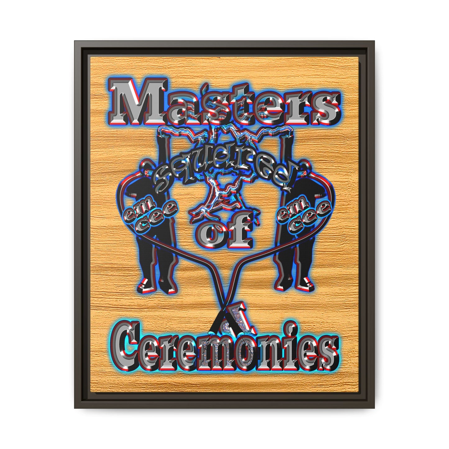 em cee squared - framed canvas art (butterscotch wood finish)