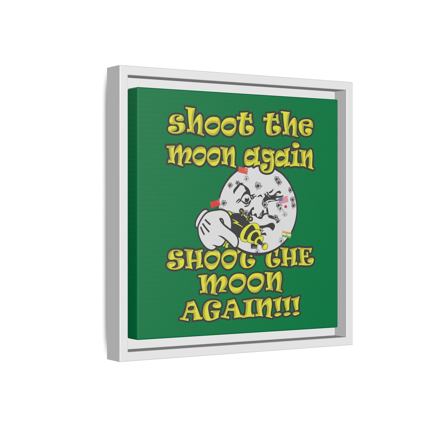 shoot the moon again - framed canvas art (dark green)
