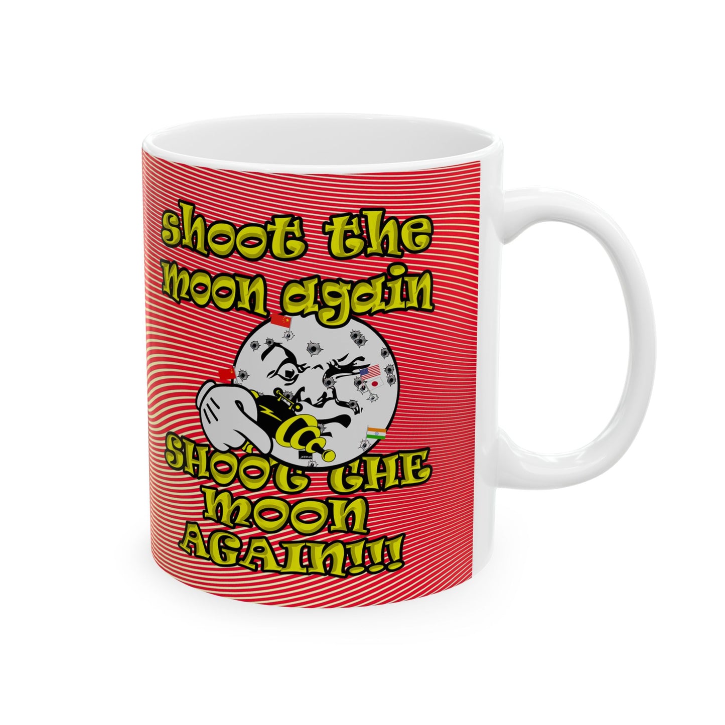 shoot the moon again - White Mug (yellow-orange wave)
