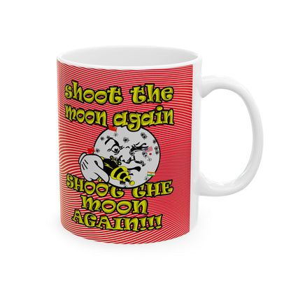 shoot the moon again - White Mug (yellow-orange wave)