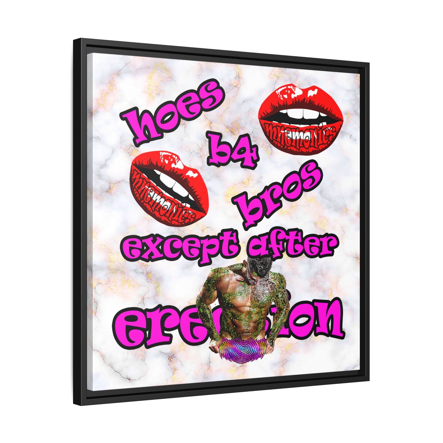 hoes b4 bros - framed canvas art (white marble)