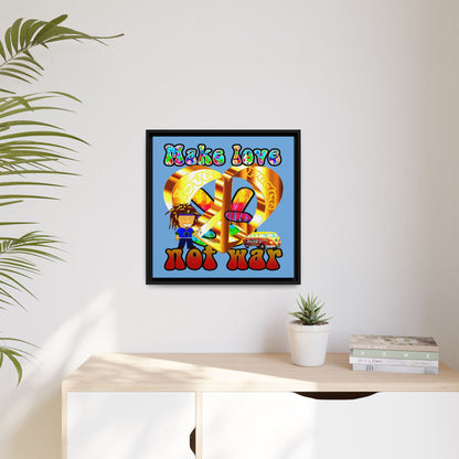 love peace - framed canvas art (light blue)