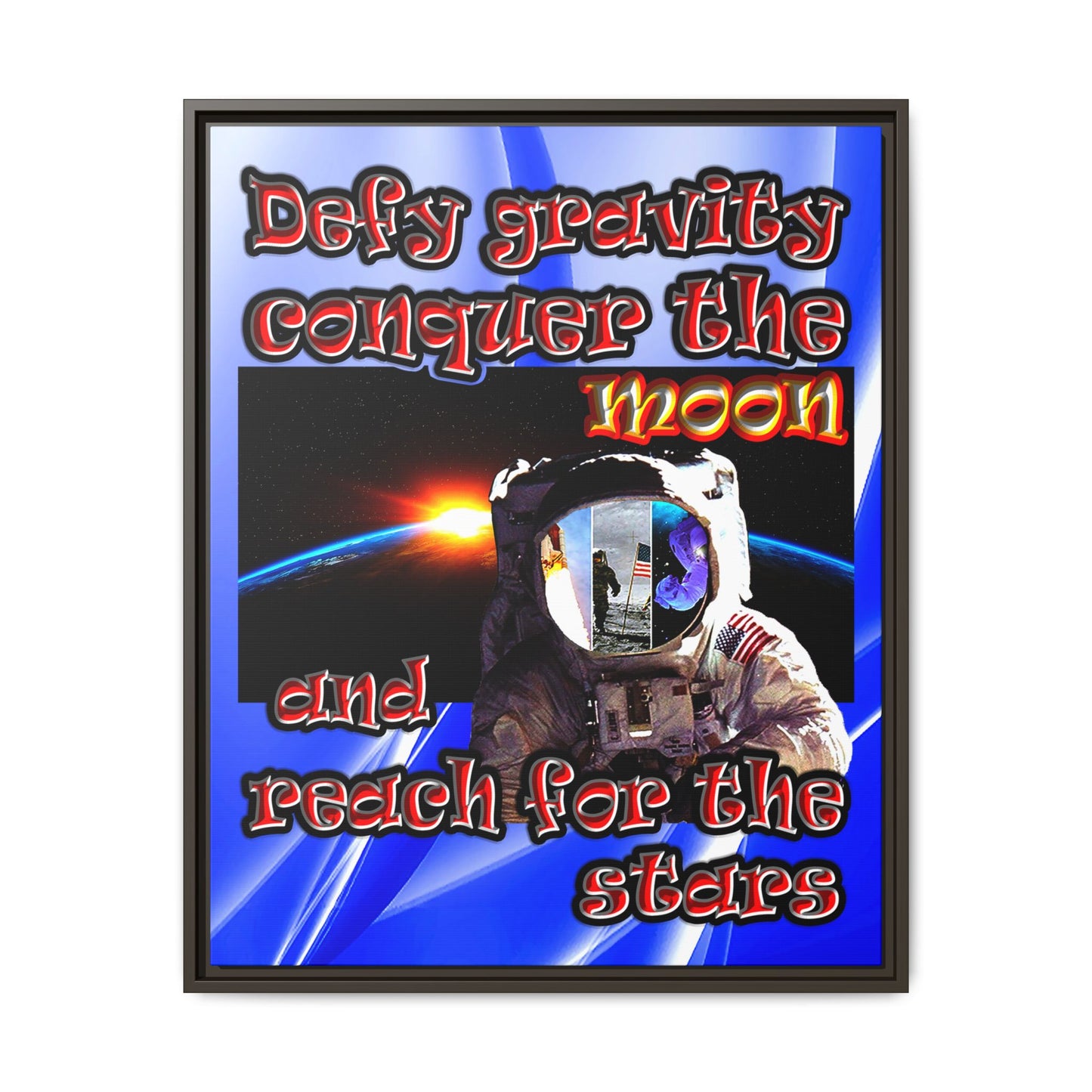 defy conquer reach - framed canvas art (blue-white wave)