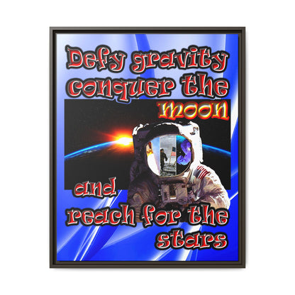 defy conquer reach - framed canvas art (blue-white wave)