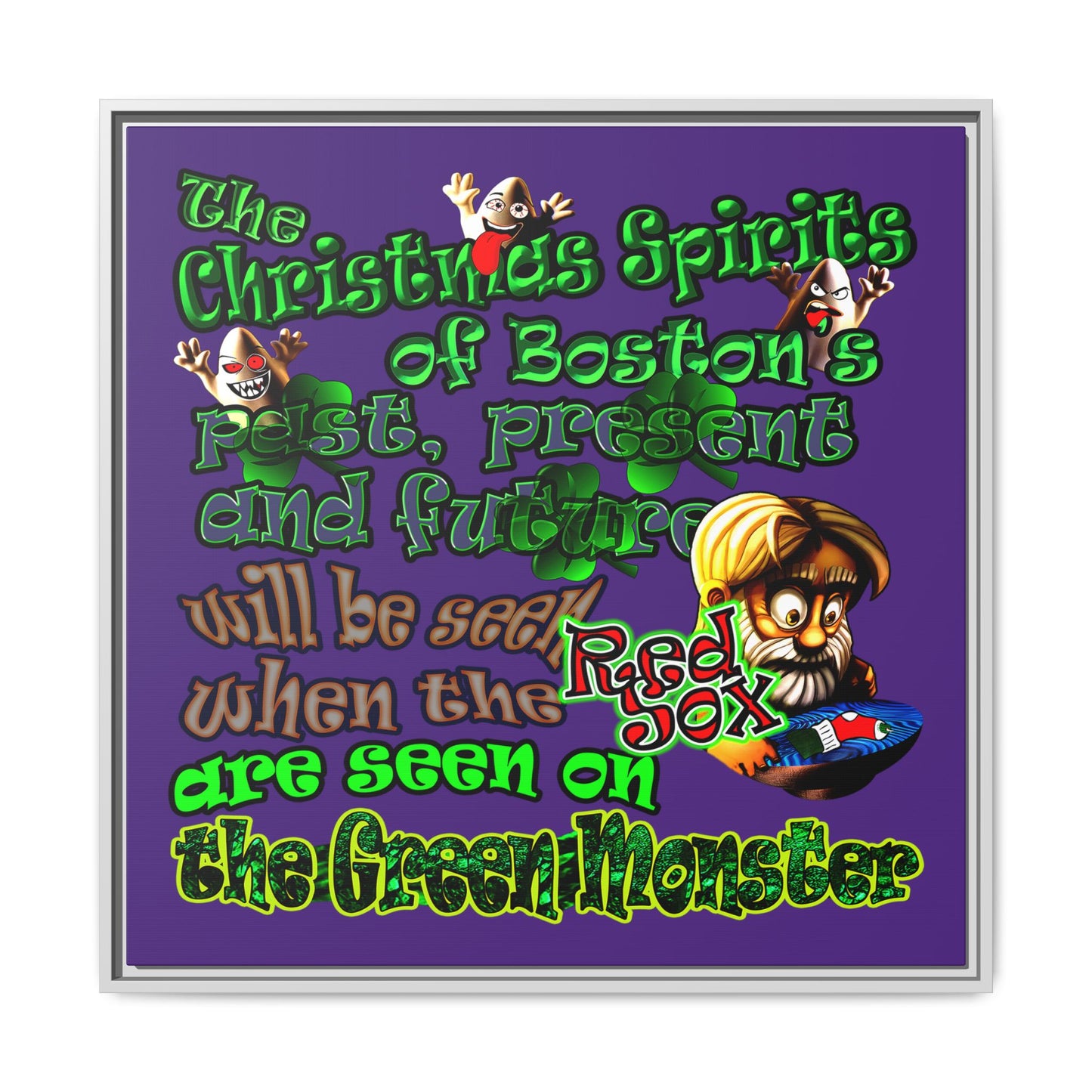 christmas spirits of boston - framed canvas art (purple)