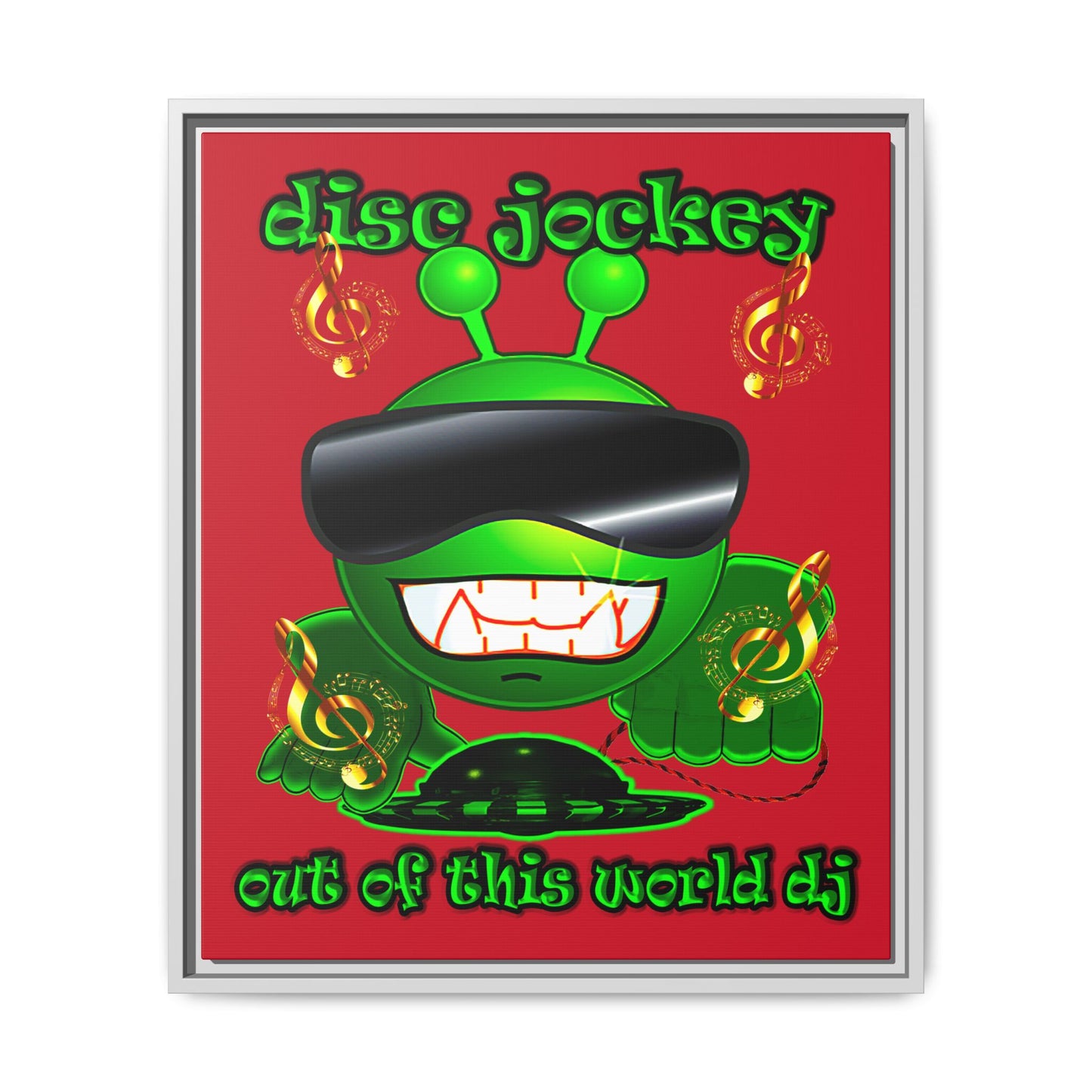 disc jockey - framed canvas art (dark red)
