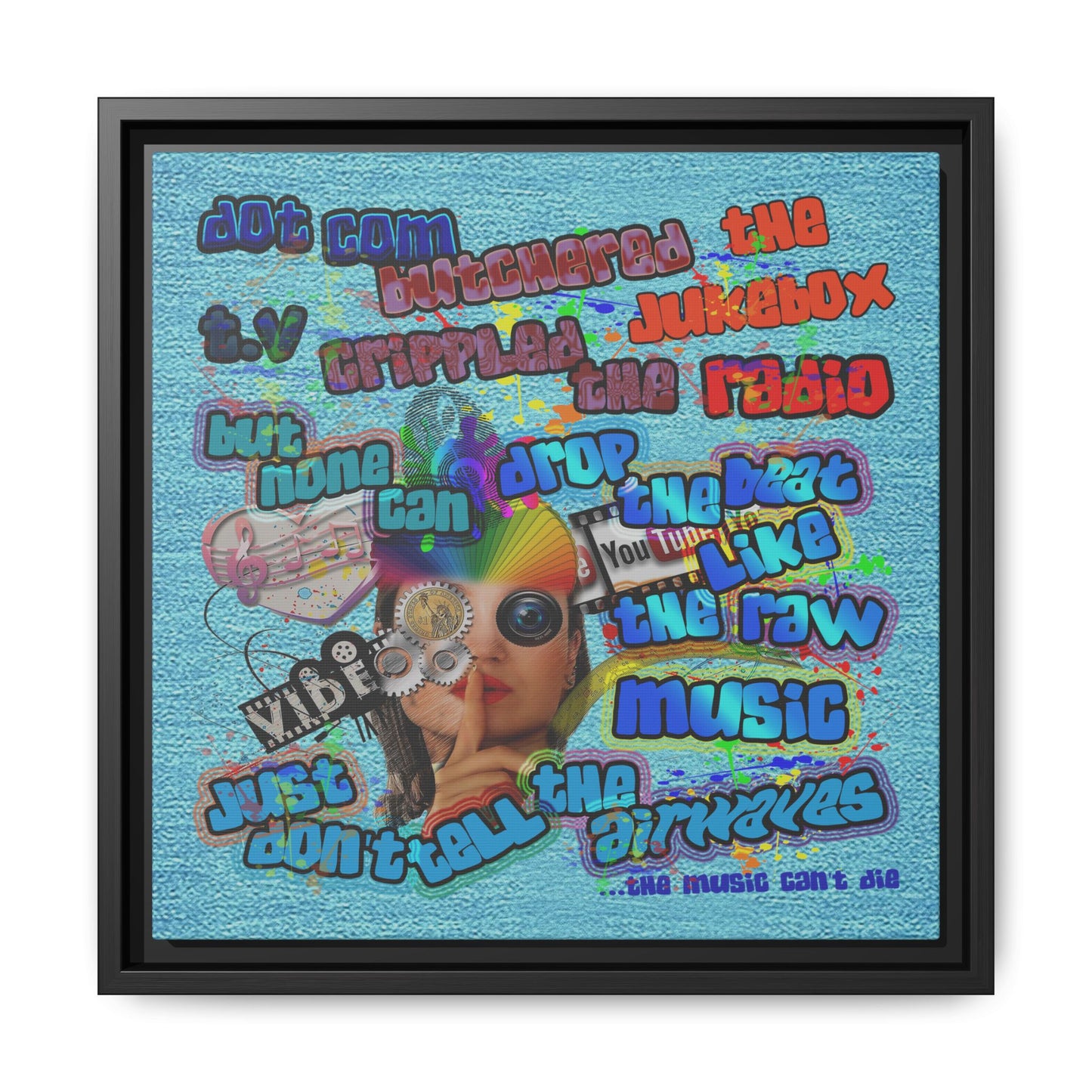 drop the beat - framed canvas art (faded blue)