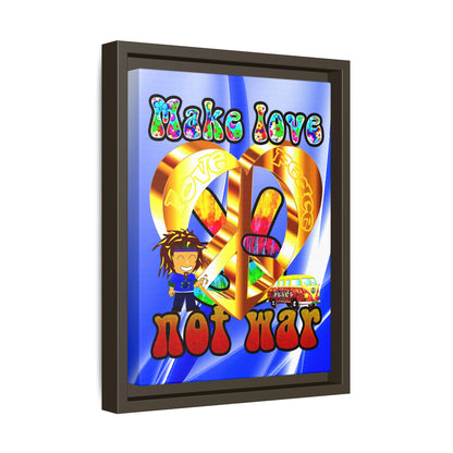 love peace - framed canvas art (blue-white wave)