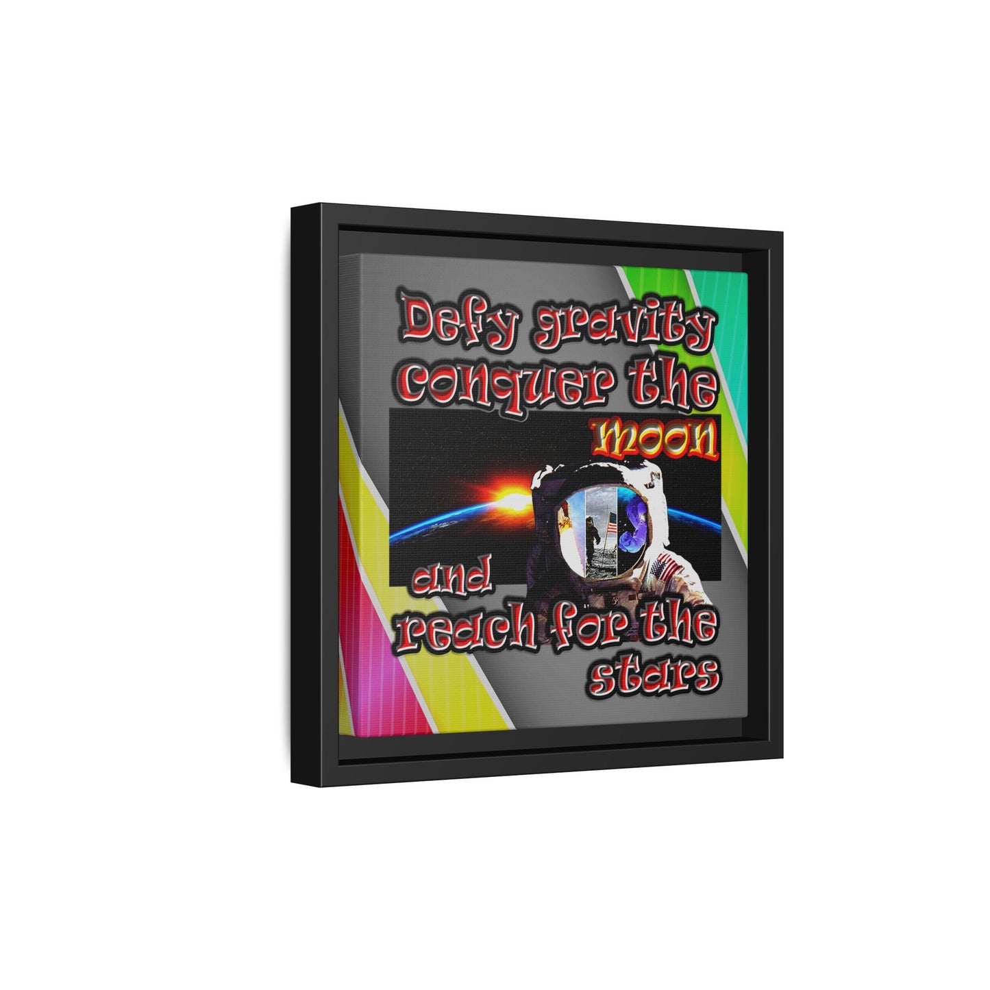 defy conquer reach - framed canvas art (rainbow split)
