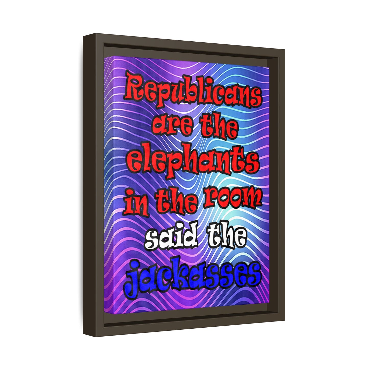 donkeys and elephants - framed canvas art (purple wave)