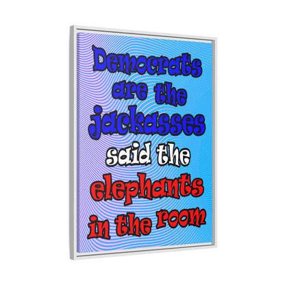 donkeys and elephants - framed canvas art (light blue-purple wave)