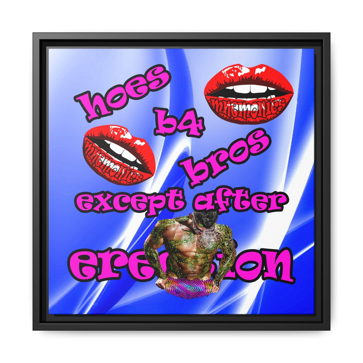 hoes b4 bros - framed canvas art (blue-white wave)