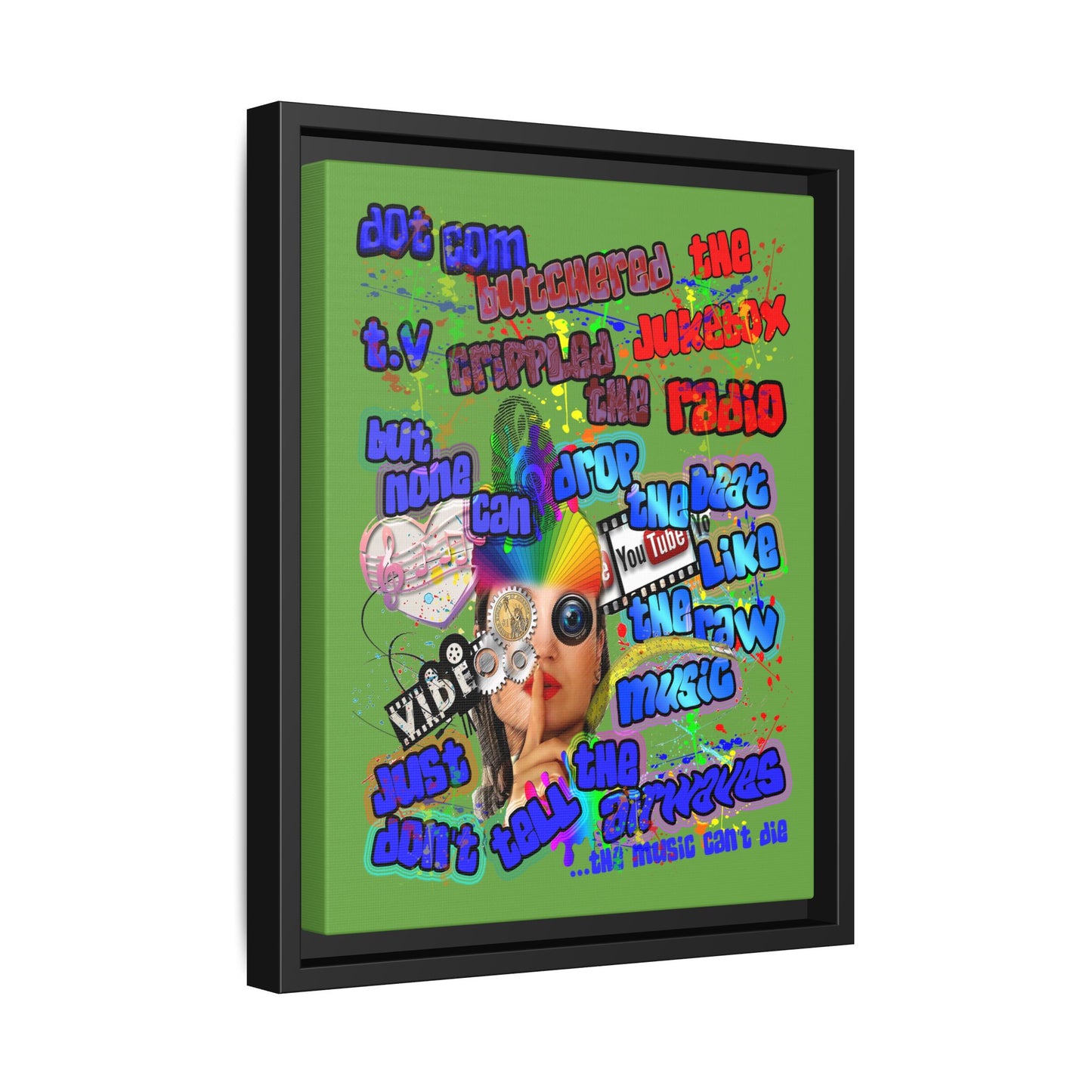 drop the beat - framed canvas art (green)