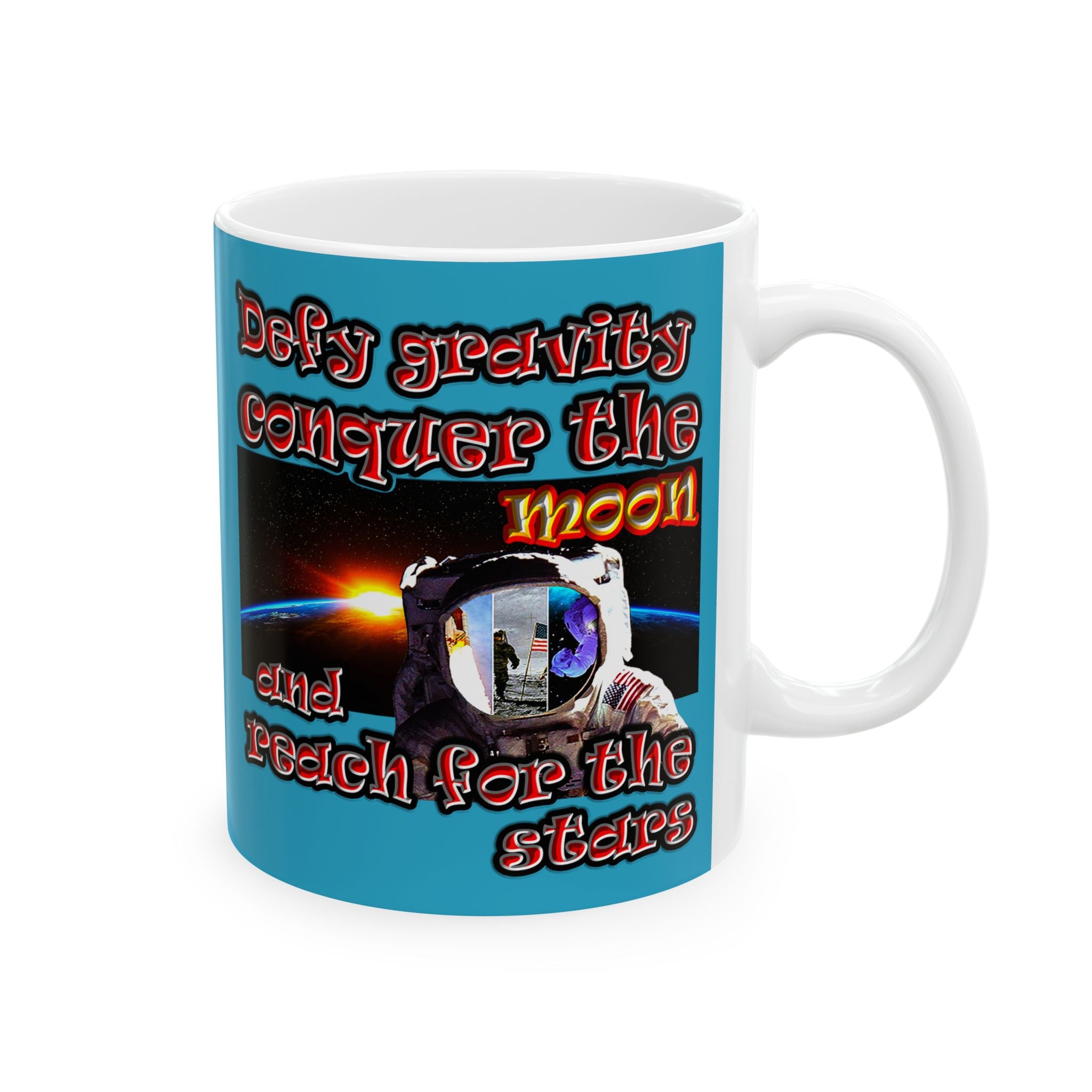 defy conquer reach - White Mug (turquoise)